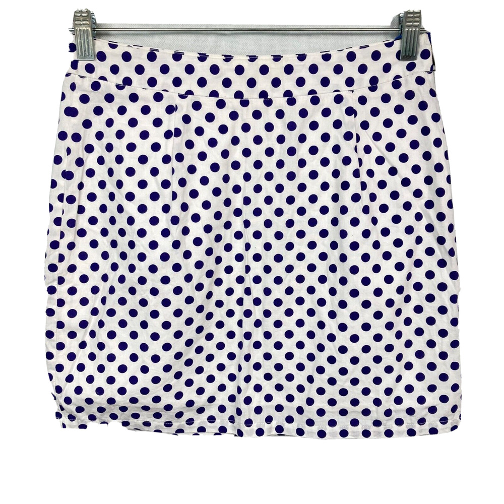 Criss Cross Skirt Womens Sz M White Navy Blue Polka Dot Cotton Mini
